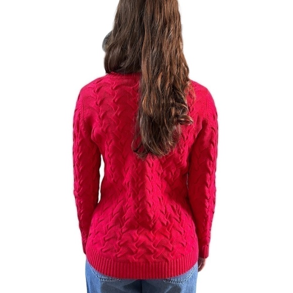 Lands End Cable Knit Sweater 100% Cotton Red Women’s XS - Picture 5 of 12